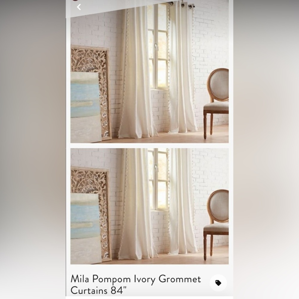 Pier one ivory Pom Pom curtains set of 2